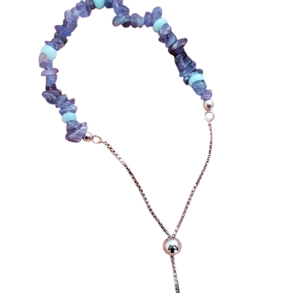 Elegant Tanzanite and Turquoise Silver Beaded Bracelet in stainless steel NWOT